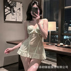 Romantic Sheer Mesh Babydoll Dress with Embroidered Lace Bodice and Ruffled Hem