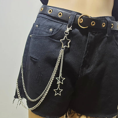 Celestial Layered Wallet Chain with Star Charms for Gothic Punk Styling