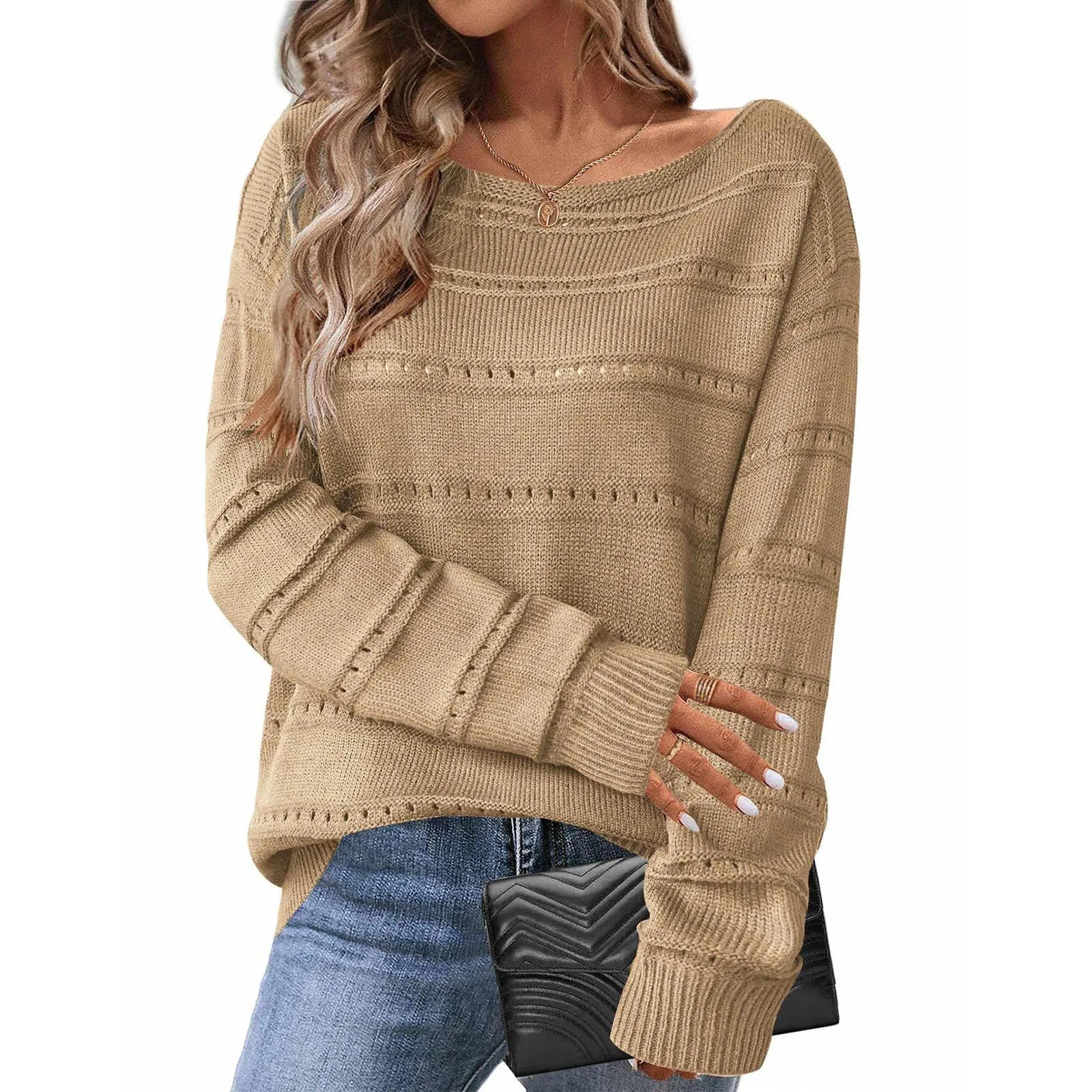 Women's Off Shoulder Loose Knit Sweater Contemporary Streetwear Pullover Top