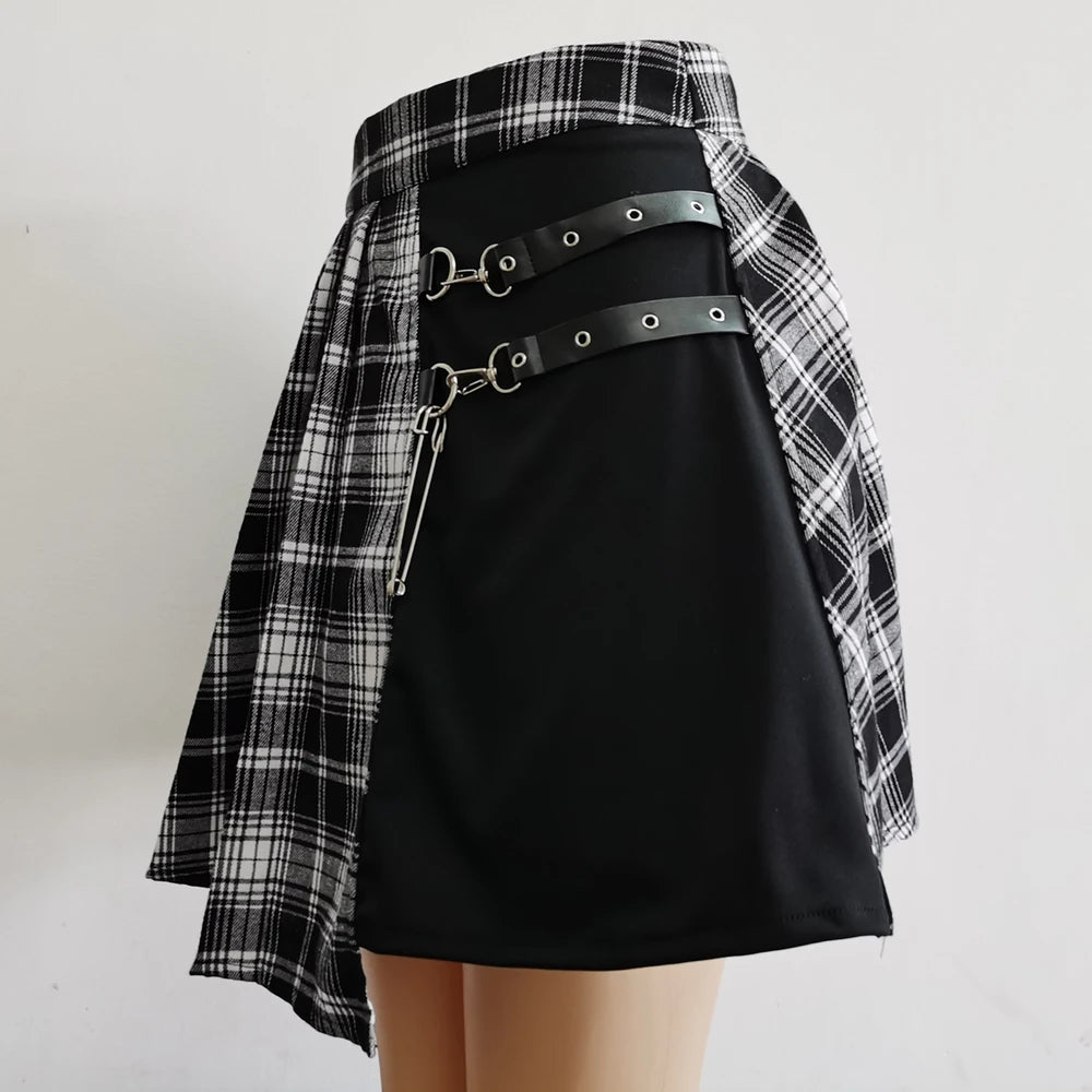 Plaid Pleated Mini Skirt High Waist Alternative Fashion Streetwear Bottom