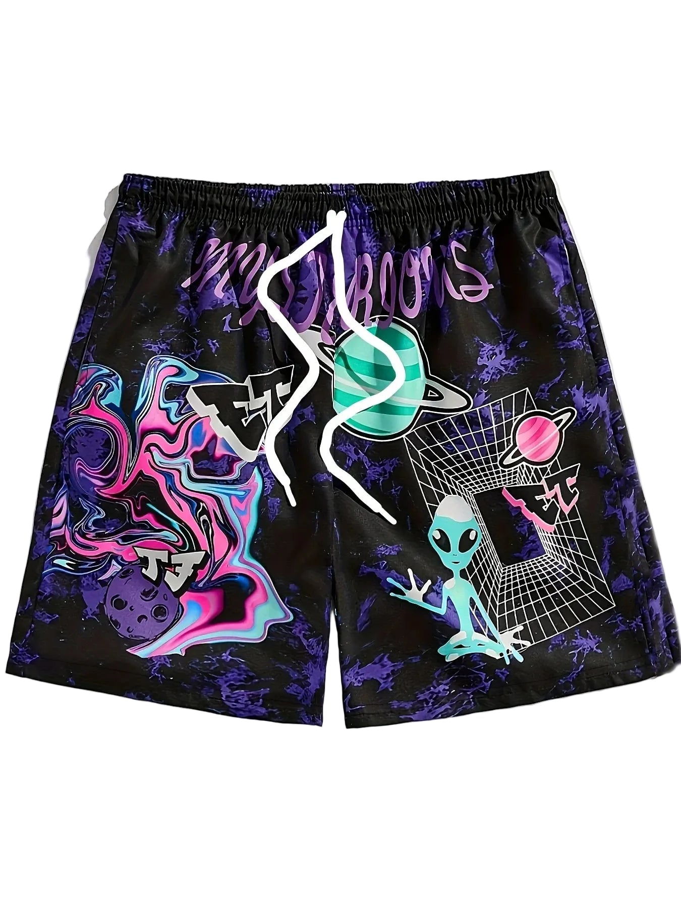 Men's Graphic Print Athletic Shorts with Relaxed Fit and Casual Beachwear Style
