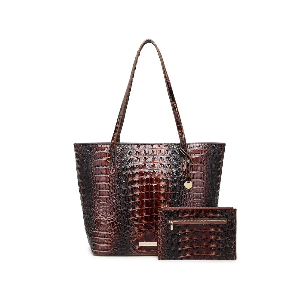 Croc Embossed Bucket Tote Bag with Matching Wristlet Large Capacity Shoulder Handbag