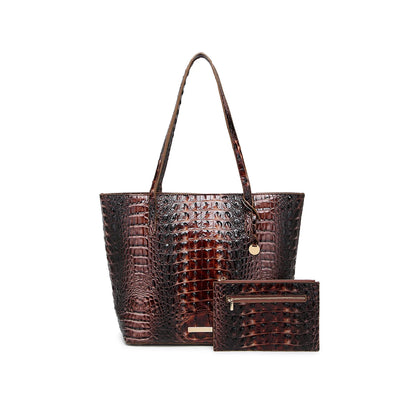 Croc Embossed Bucket Tote Bag with Matching Wristlet Large Capacity Shoulder Handbag