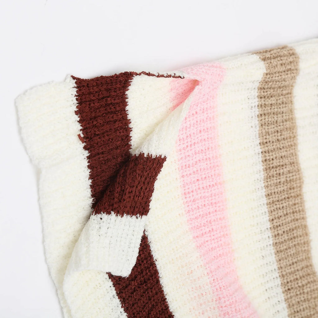 Women's Striped Relaxed Fit Crew Neck Contemporary Knit Sweater