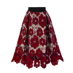 Elegant High Waist Floral Lace Irregular Hem A-Line Midi Skirt
