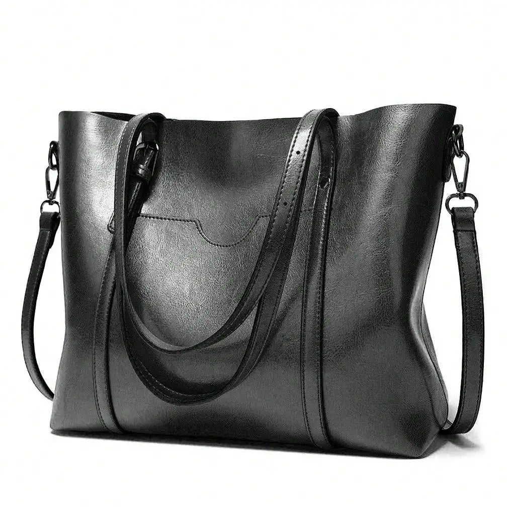 Structured Faux Leather Top Handle Tote Bag with Multi Carry Design
