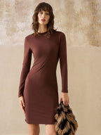 Minimalist Black Long-Sleeve Turtleneck Bodycon Dress