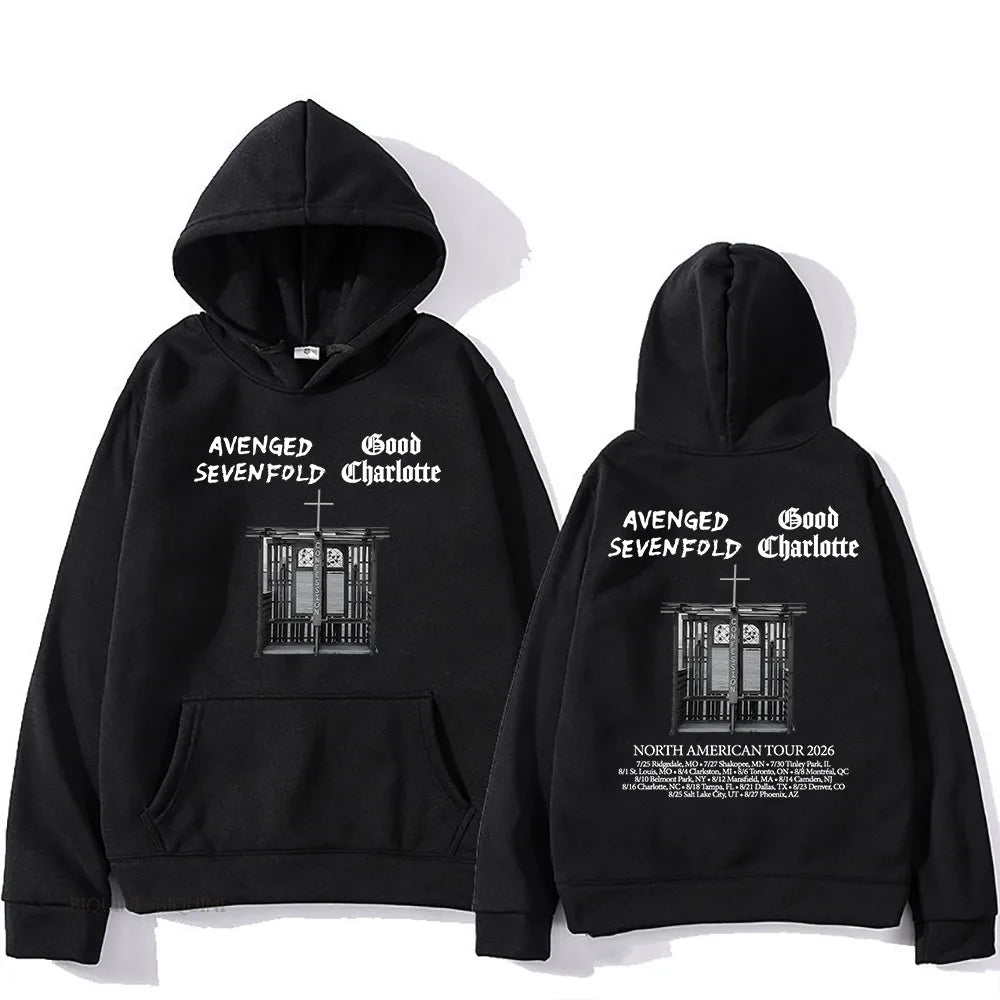Vintage Tour Graphic Hoodie with Relaxed Streetwear Silhouette and Back Print