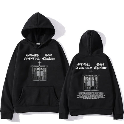 Vintage Tour Graphic Hoodie with Relaxed Streetwear Silhouette and Back Print