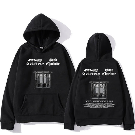Vintage Tour Graphic Hoodie with Relaxed Streetwear Silhouette and Back Print