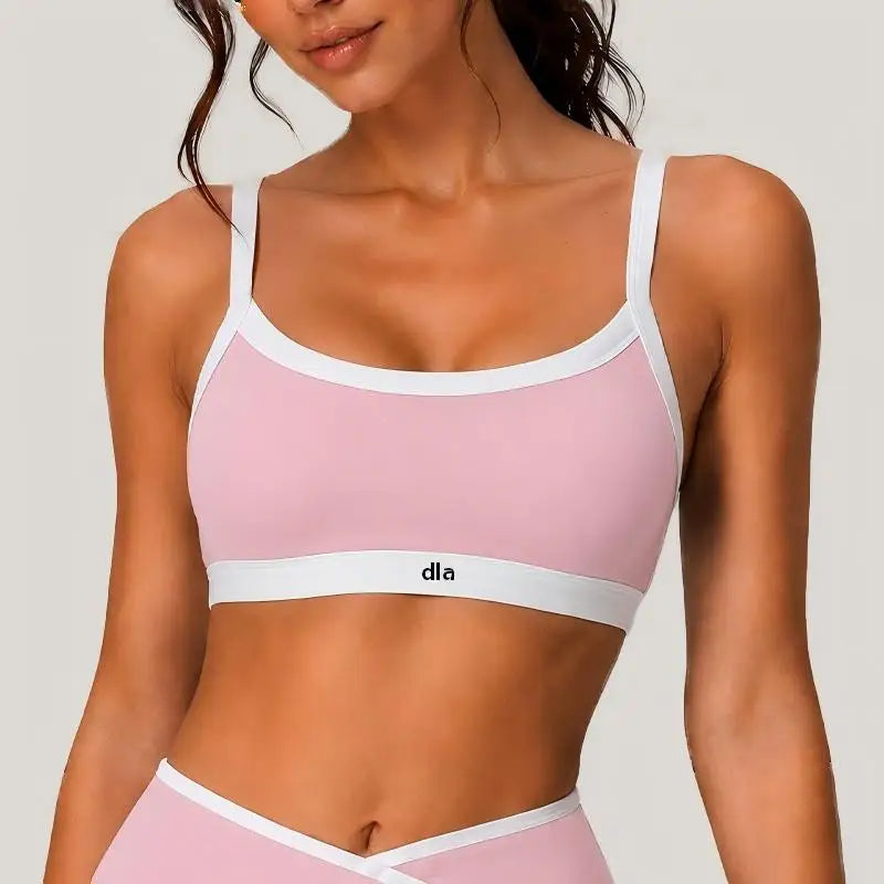 Black Contrast-Trim Scoop Neck Sports Bra with Athletic Underband
