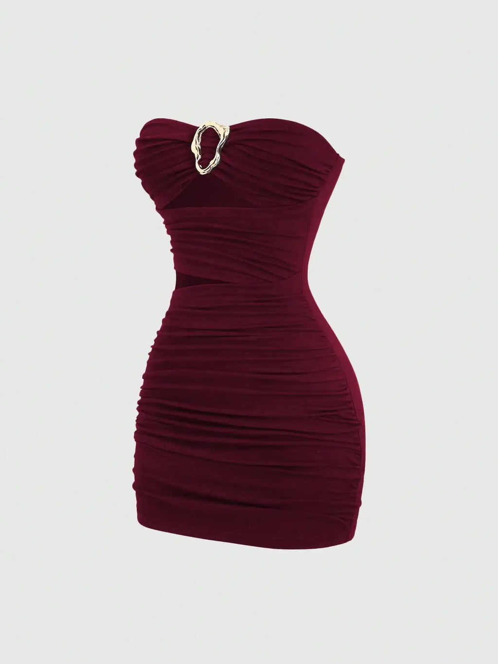 Strapless Ruched Bodycon Mini Dress with Metallic Accent Contemporary Silhouette
