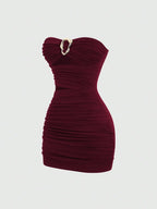 Strapless Ruched Bodycon Mini Dress with Metallic Accent Contemporary Silhouette