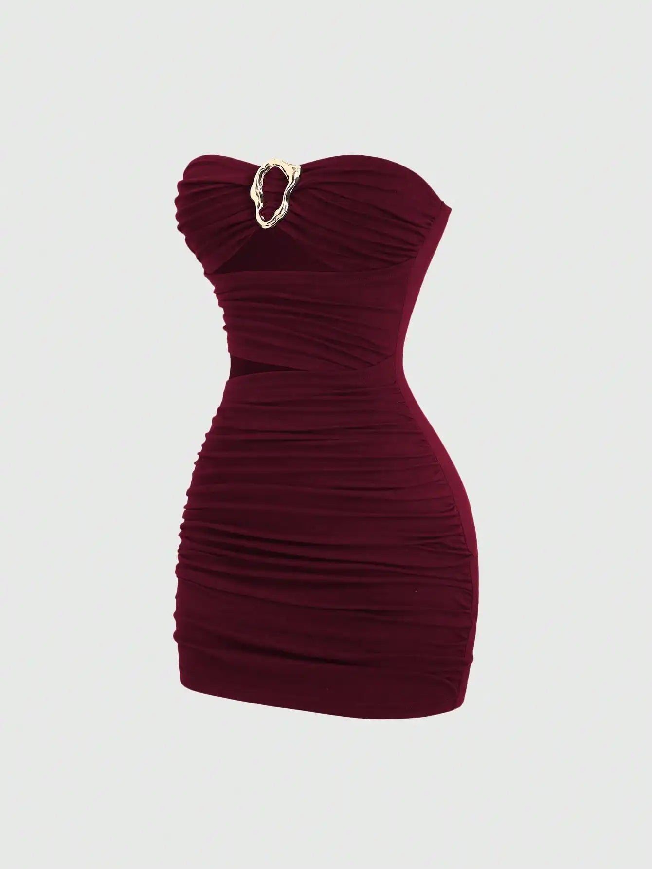 Strapless Ruched Bodycon Mini Dress with Metallic Accent Contemporary Silhouette