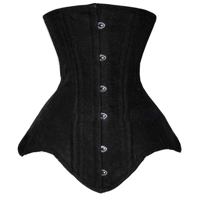 Classic Black Steel-Boned Underbust Corset with Dramatic Pointed Hem