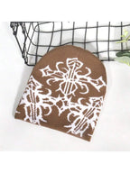 Abstract Jacquard Acrylic Knit Beanie for Modern Streetwear Casual Winter Everyday Fashion Style
