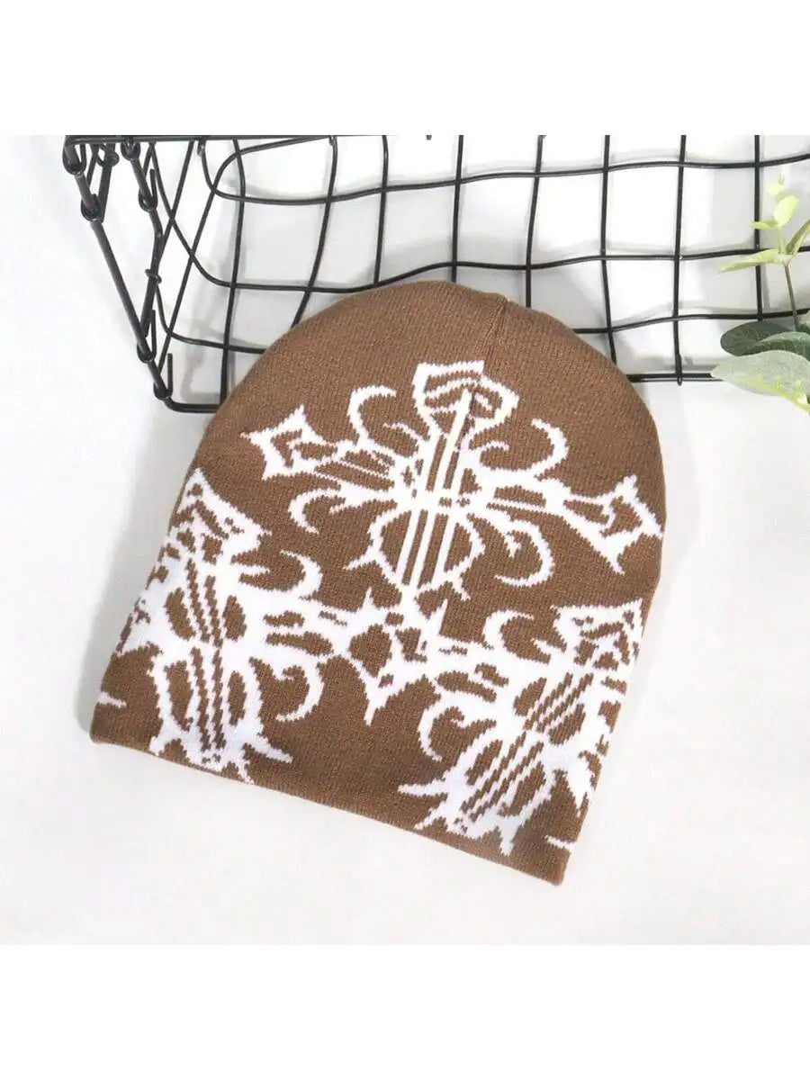 Abstract Jacquard Acrylic Knit Beanie for Modern Streetwear Casual Winter Everyday Fashion Style