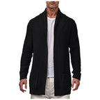 Men's Longline Ribbed Knit Cardigan with Open Front Relaxed Silhouette