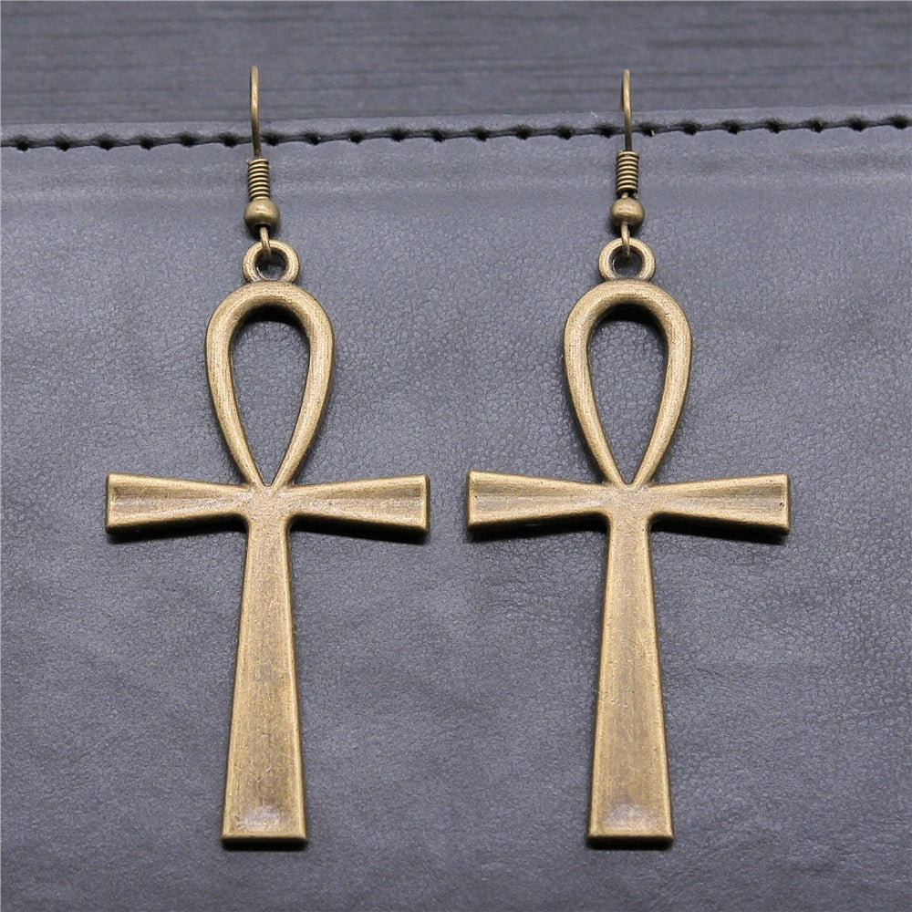 Ankh Drop Earrings Gothic Alternative Statement Fashion Jewelry