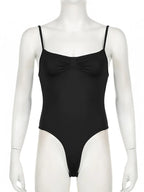 Ruched Spaghetti Strap Bodycon Bodysuit for Dark Aesthetic Alternative Styling