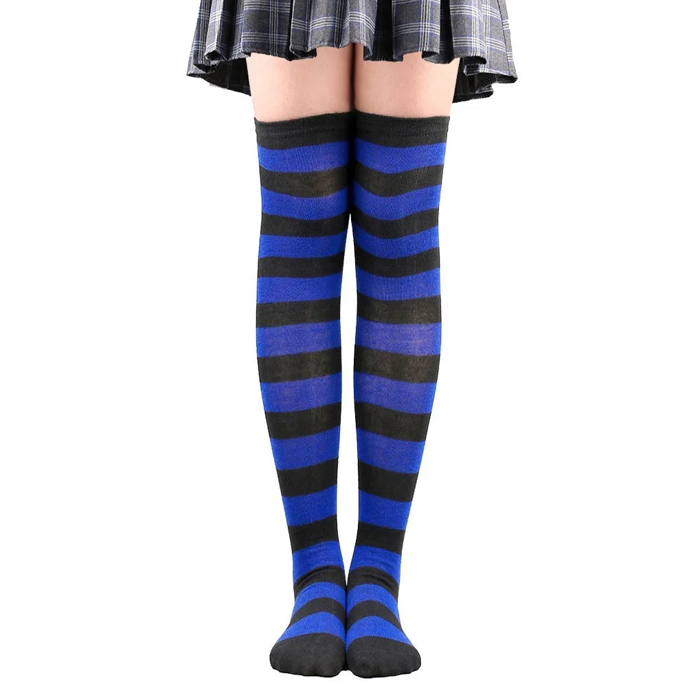 Striped Over-the-Knee Socks with Stretch Knit Design for Everyday Streetwear and Y2K Styling