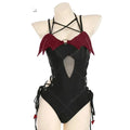 Women's Halter Cutout One Piece Swimsuit with Decorative Shoulder Accents and Modern Styling