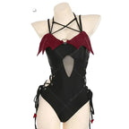 Women's Halter Cutout One Piece Swimsuit with Decorative Shoulder Accents and Modern Styling