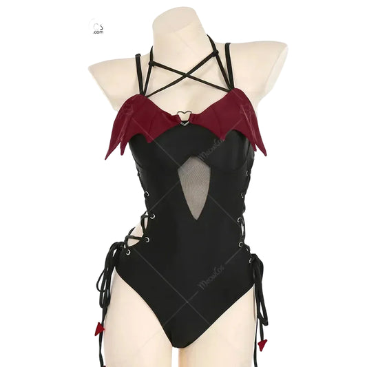 Women's Halter Cutout One Piece Swimsuit with Decorative Shoulder Accents and Modern Styling