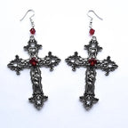 Ornate Cross Drop Earrings for Gothic Punk and Dark Romantic Styling
