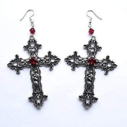 Ornate Cross Drop Earrings for Gothic Punk and Dark Romantic Styling