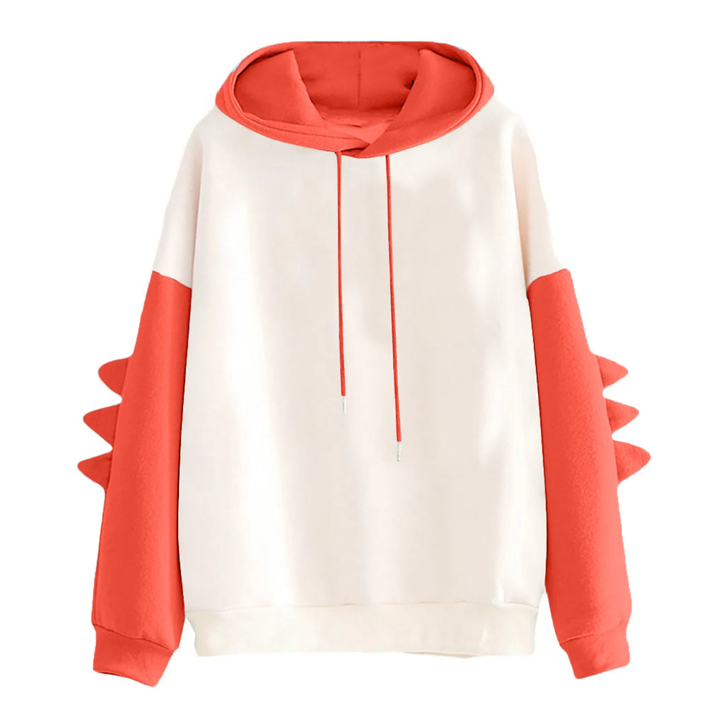 Anime Pastel Streetwear Hoodie with Manga-Inspired Dinosaur Sleeve Accents