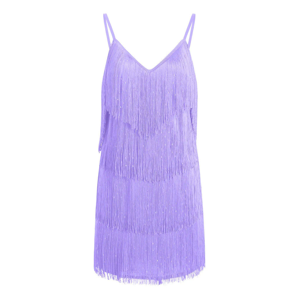 Fringe Detail Strappy Mini Dress with Sleek Party Ready Silhouette