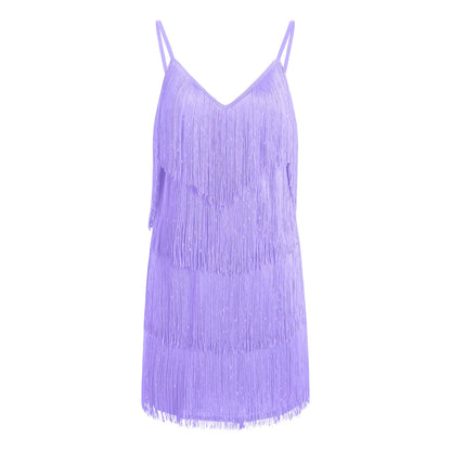 Fringe Detail Strappy Mini Dress with Sleek Party Ready Silhouette