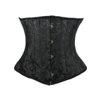 Elegant Black Floral Damask Underbust Waist Cincher with Front Metal Busk