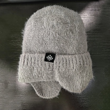 Faux Fur Trim Acrylic Knit Beanie with Ear Flaps for Cozy Winter Streetwear Style