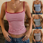 Striped Spaghetti Strap Crop Top with Slim Fit Vintage Streetwear Styling