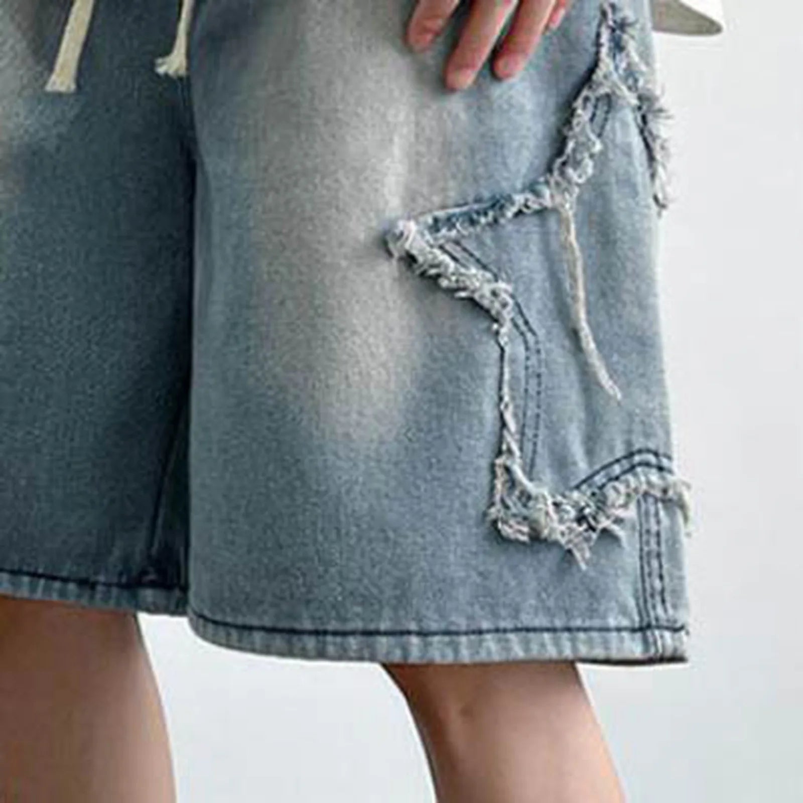 Light Wash Denim Shorts with Relaxed Straight Leg and Casual Streetwear Fit