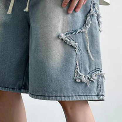 Light Wash Denim Shorts with Relaxed Straight Leg and Casual Streetwear Fit