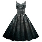 Retro 1950s Swing Dress with Sweetheart Neckline and Bat Print Motif