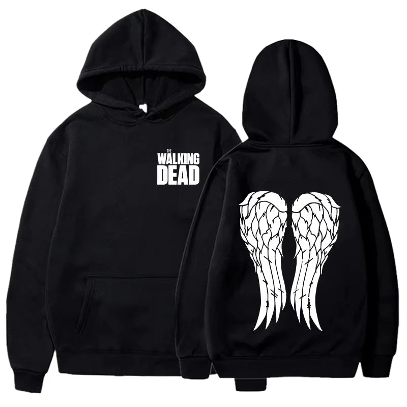 Dark Anime Oversized Hoodie with Angel Wing Manga Artwork