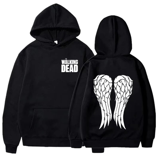Dark Anime Oversized Hoodie with Angel Wing Manga Artwork