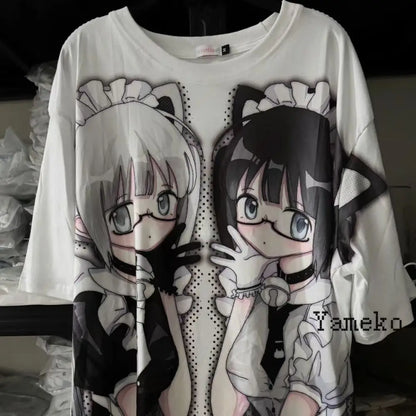 Gothic Maid Anime Graphic Oversized Soft Cotton Casual T-Shirt