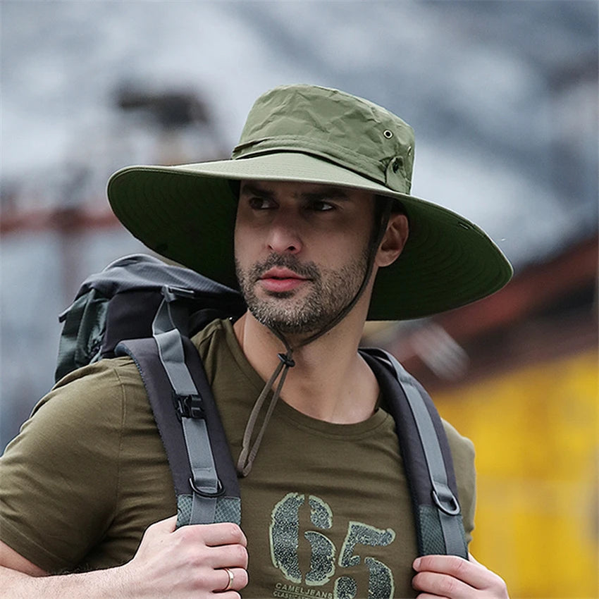 Wide Brim Outdoor Bucket Hat with Breathable Mesh Panels for Hiking Fishing and Travel