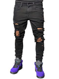 Men's Distressed Skinny Denim Jeans with Ripped Details and Stretch Streetwear Fit