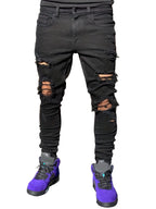 Men's Distressed Skinny Denim Jeans with Ripped Details and Stretch Streetwear Fit