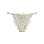 Embroidered Sheer Floral Lace Demi-Cup Bra and Matching Low-Rise Thong Set