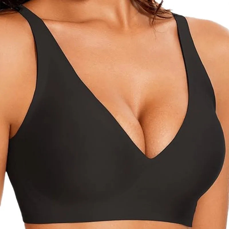 Seamless Deep Plunge Wire-Free Bra with Wide Smoothing Straps