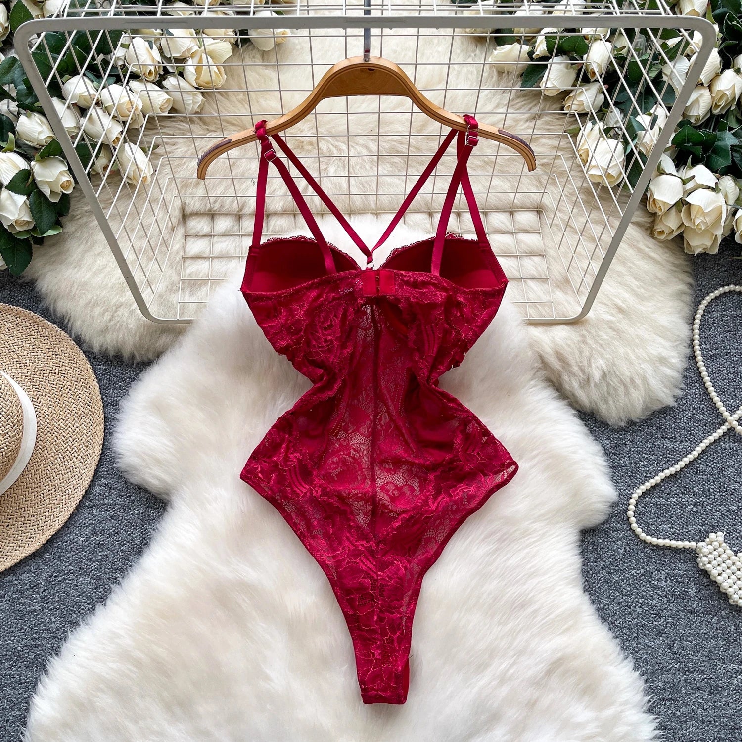 Lace Halter Neck Bodysuit for Romantic Gothic Alternative Fashion Looks