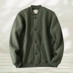 Men's Button Front Knit Bomber Jacket with Ribbed Trim for Contemporary Casual Streetwear