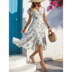 Printed Wrap Style Midi Dress With Flowing Everyday Silhouette